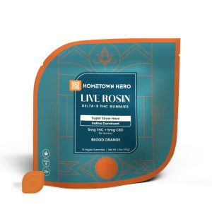 Hometown Hero 5mg THC Live Rosin Gummies + 5mg CBD - Blood Orange Super Silver Haze - 10 Count