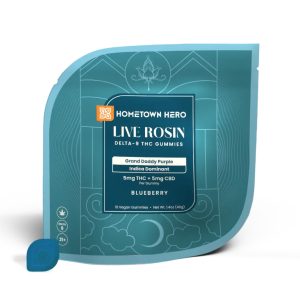 Hometown Hero 5mg THC Live Rosin Gummies + 5mg CBD - Grand Daddy Purple - Blueberry - 10 Count